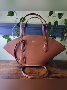Zara Brown Faux Leather Tote Structured Bag Minimalist Chic Quiet Luxury